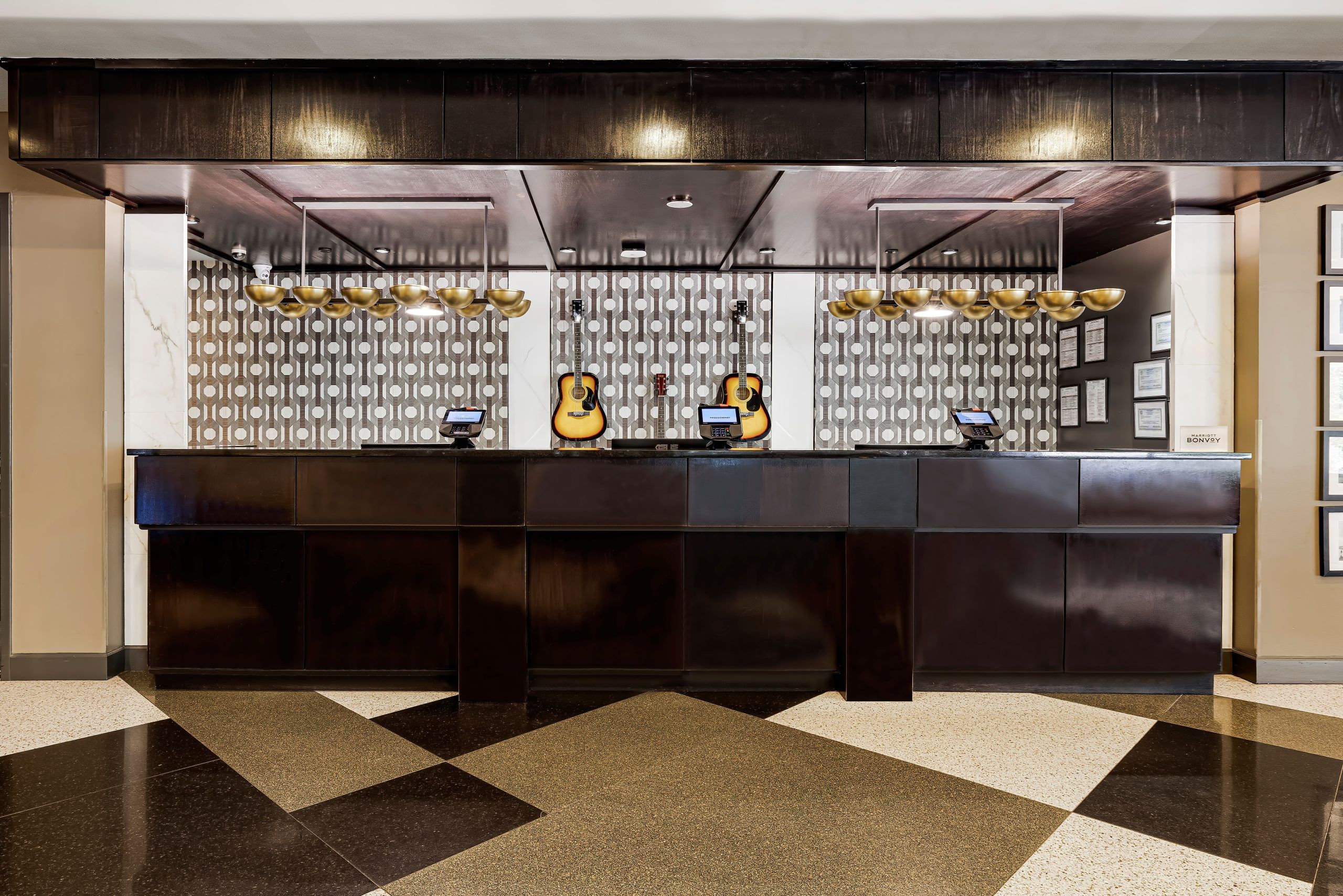 Modern hotel lobby at Hotel Preston near Nashville Airport with stylish seating and welcoming atmosphere